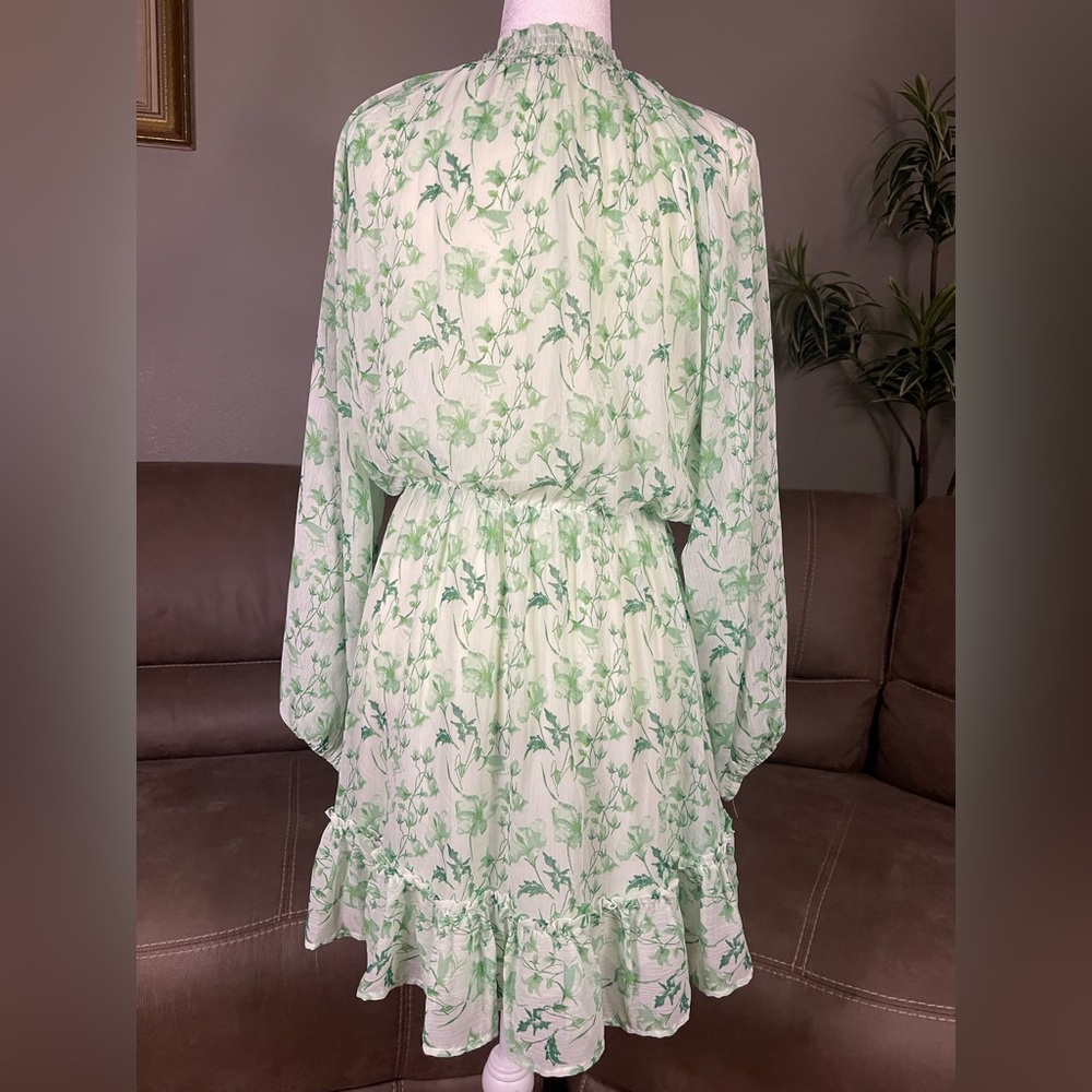 Gianni Bini Green Floral Mini Dress Sz L Easter Wedding Summer Spring Vacation - Picture 11 of 14